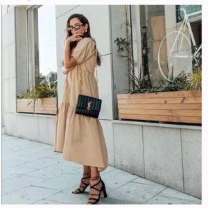 Zara Asymmetric Poplin Dress NWT CAMEL COLOR